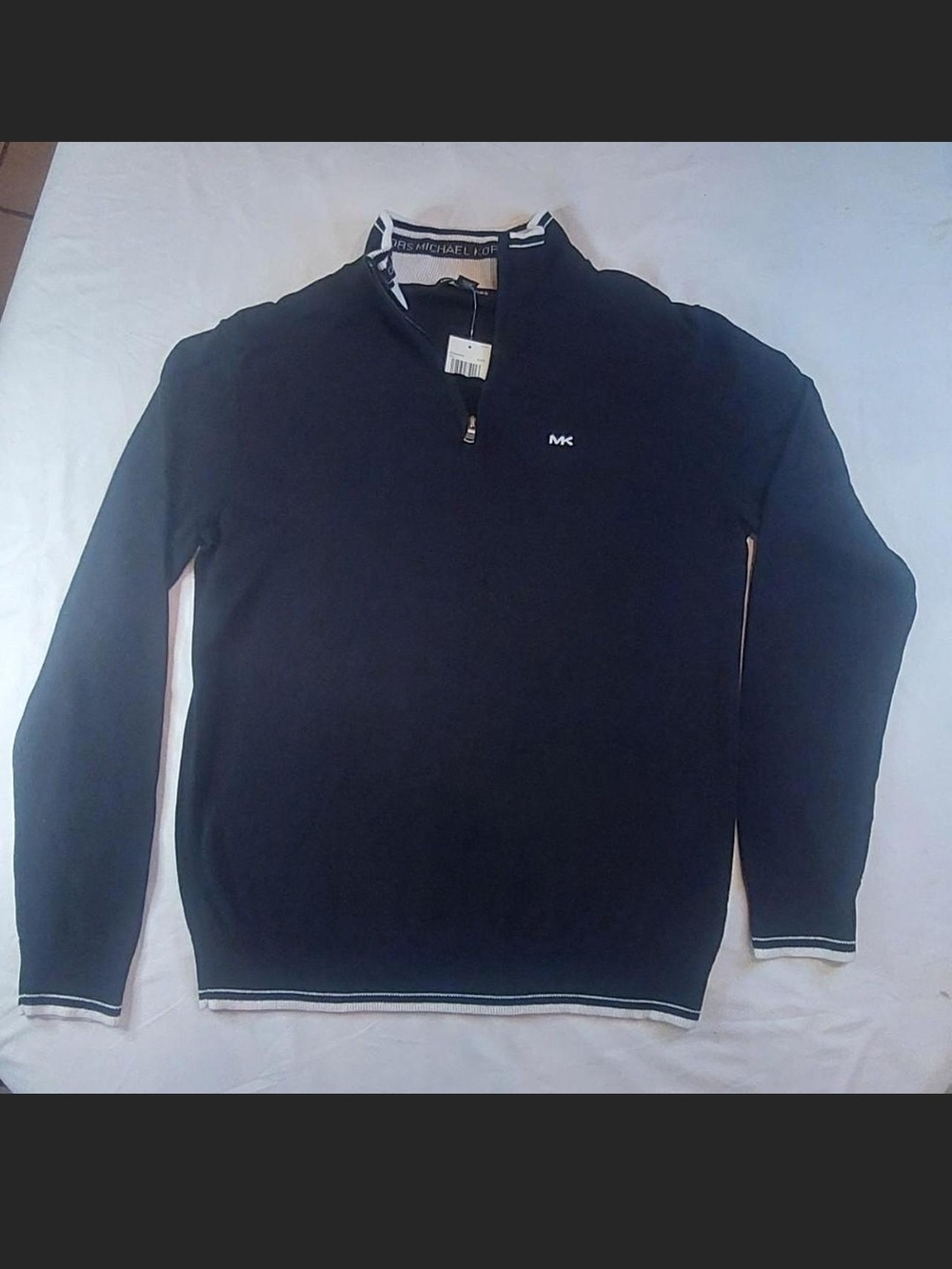 NWT Michael Kors Men's Quarter Zip Sweater Black Medium Mock Neck Logo Pullover